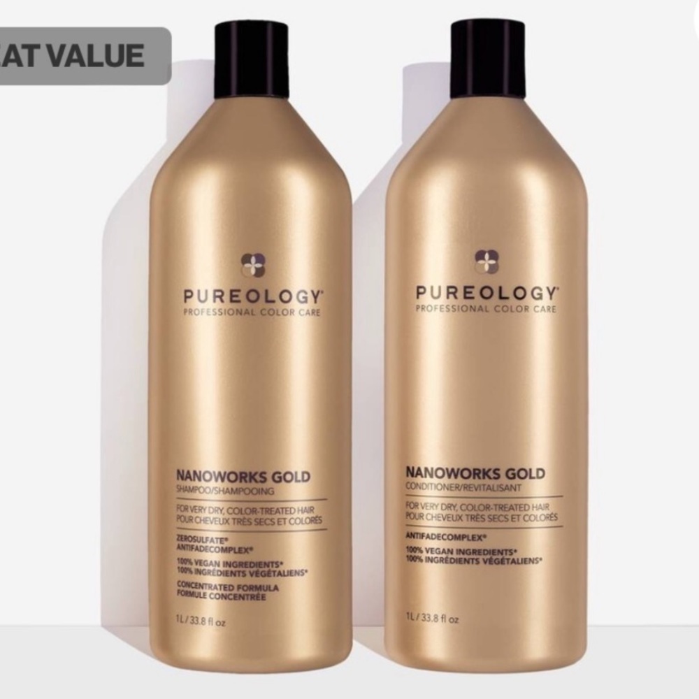 PUREOLOGY NANOWORKS GOLD SHAMPOO AND CONDITIONER LITER SET NEW